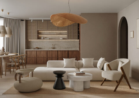 ​​Thiết kế nội thất căn hộ chung cư 2 phòng ngủ phong cách Japandi tinh tế 