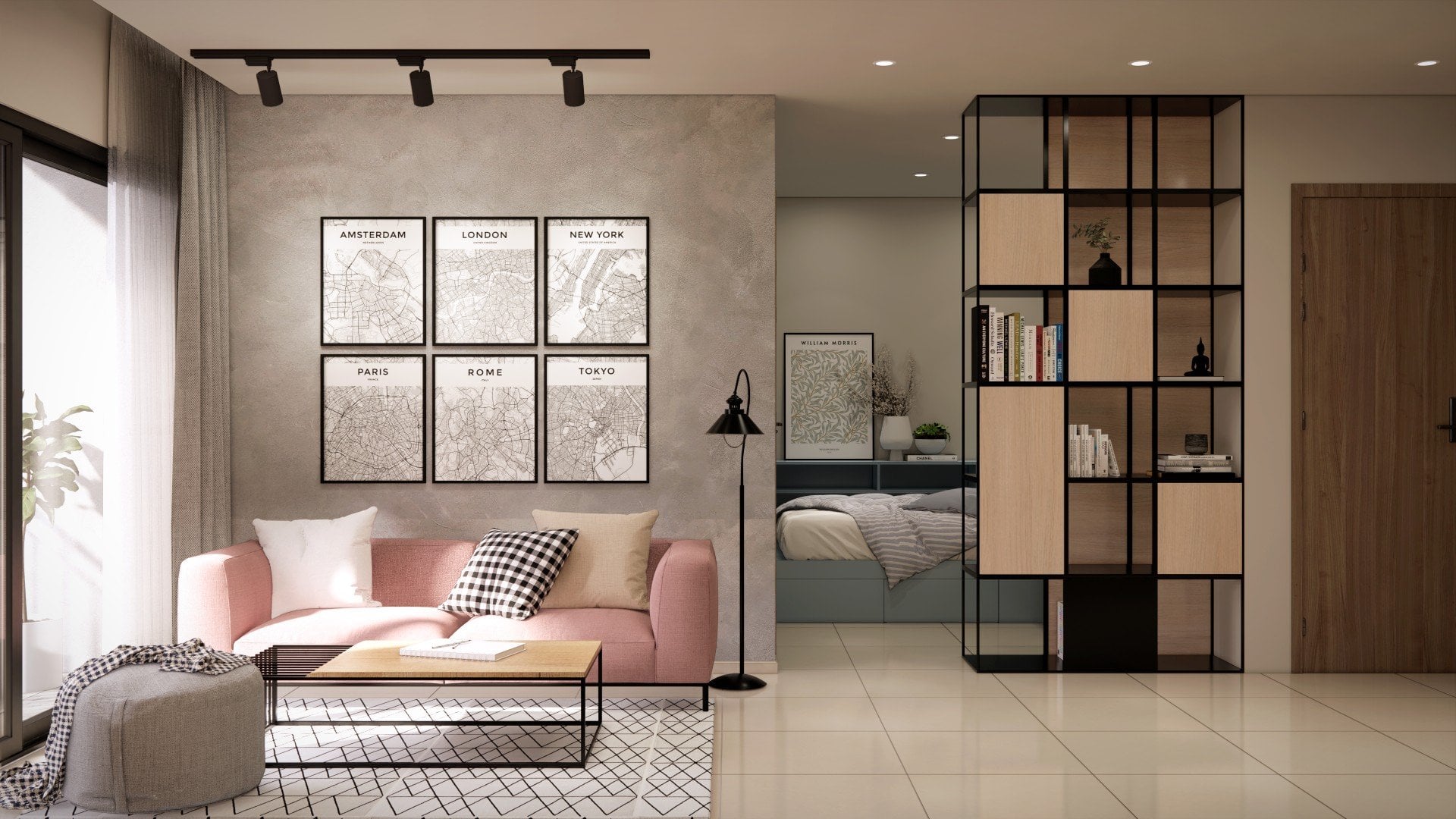 Không gian phòng khách nổi bật với ánh sáng tự nhiên kết hợp với nội thất hài hòa, tinh tế